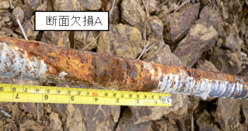 補強材の上側は地盤と接触し早期劣化（メッキ補強材でも25年程度経過後には急速に錆びる）